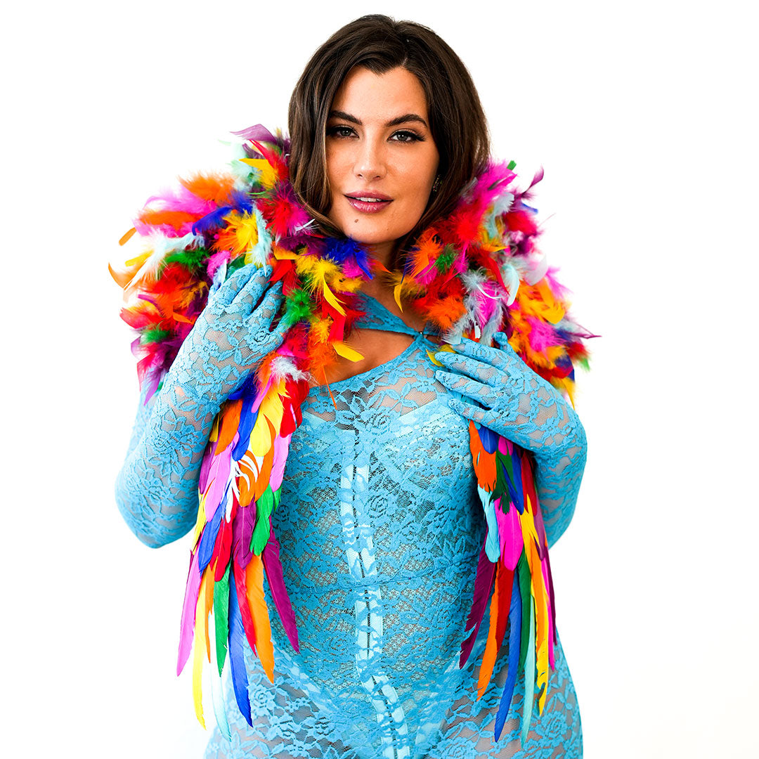 Bright Rainbow Feather Shrug