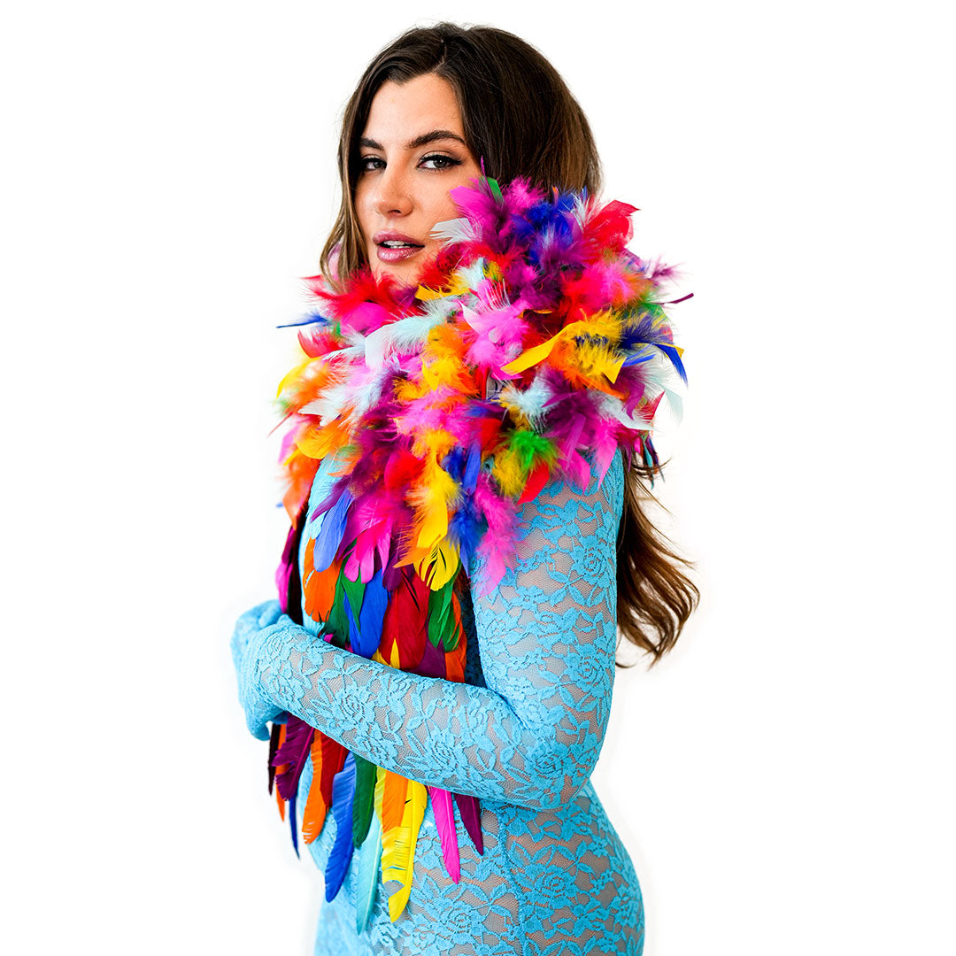 Bright Rainbow Feather Shrug