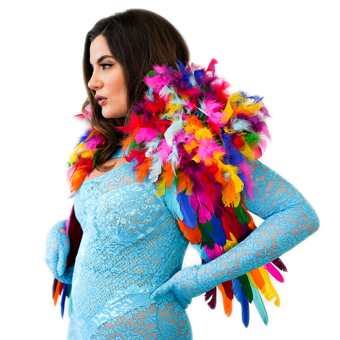 Bright Rainbow Feather Shrug
