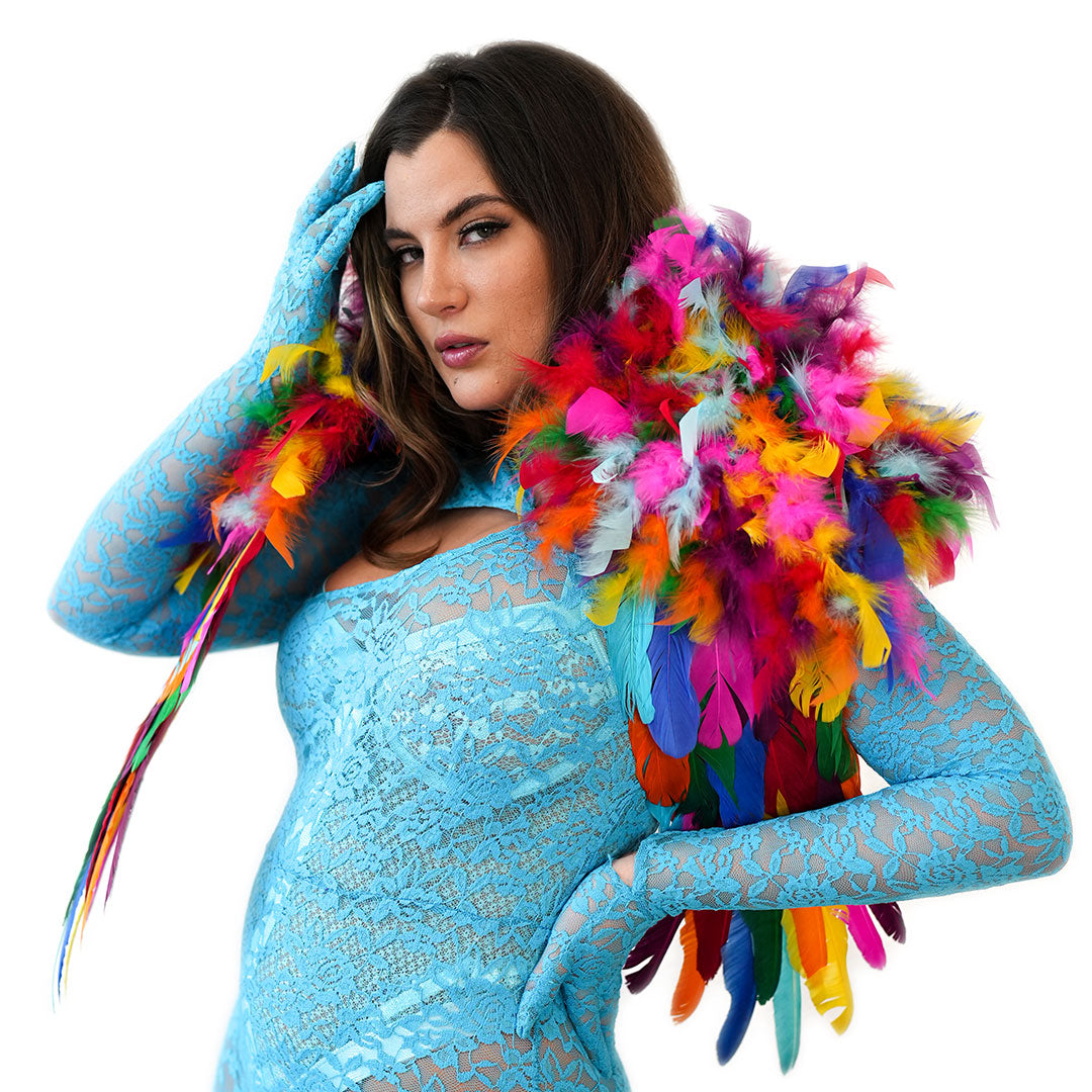 Bright Rainbow Feather Shrug