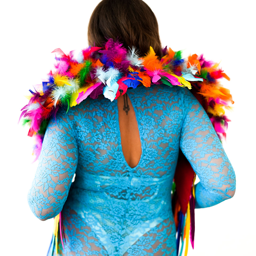 Bright Rainbow Feather Shrug