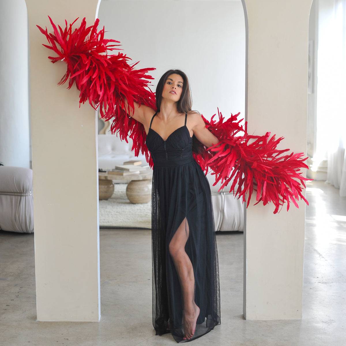 Deluxe Rooster Coque Feather Boa - Red