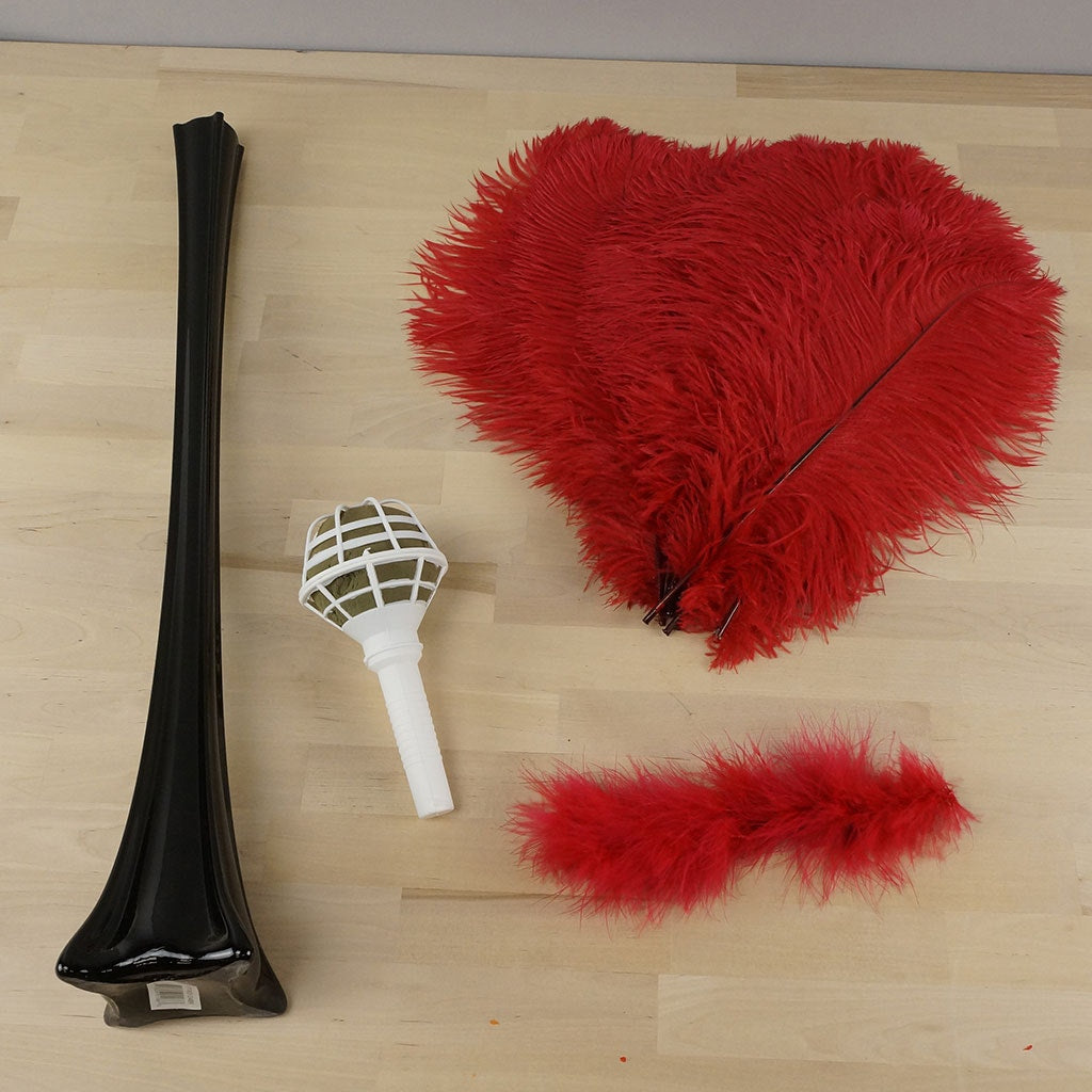 Ostrich Eiffel Tower Centerpiece Red w/Black Vase