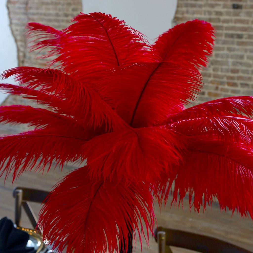 Ostrich Eiffel Tower Centerpiece Red w/Black Vase