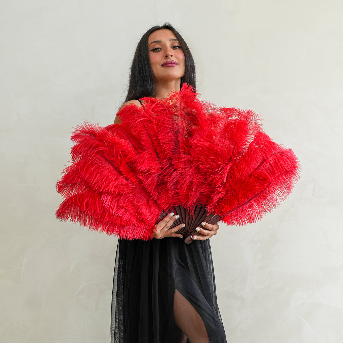 Ostrich Floss Feather Fan - Red