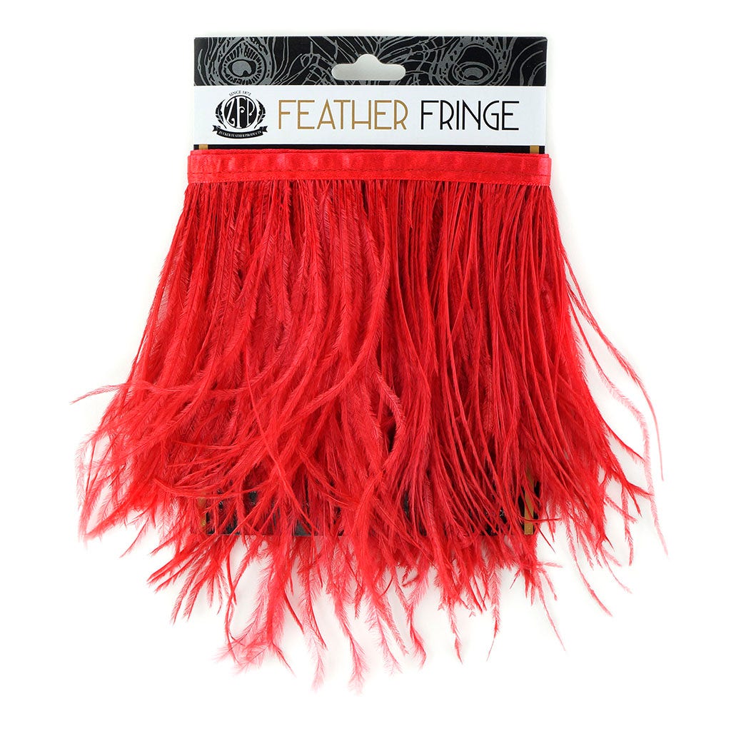 One-Ply Ostrich Feather Fringe - 1 Yard - Tango Red