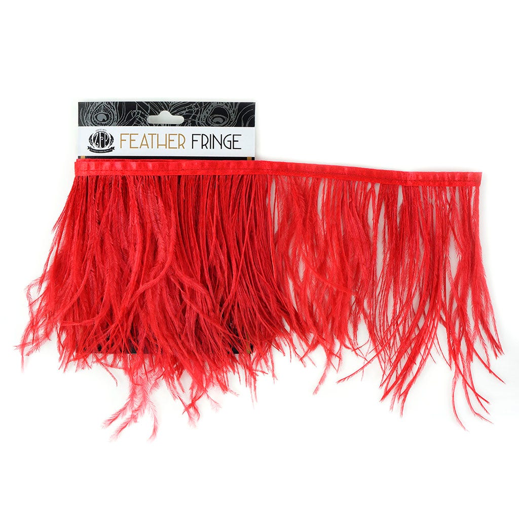One-Ply Ostrich Feather Fringe - 1 Yard - Tango Red