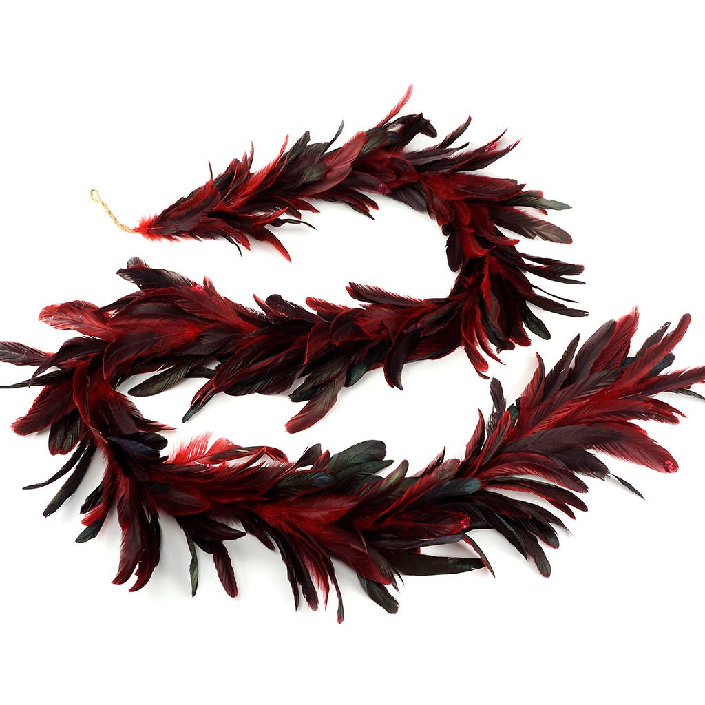 Elegant Red Feather Garland with Glitter Tips