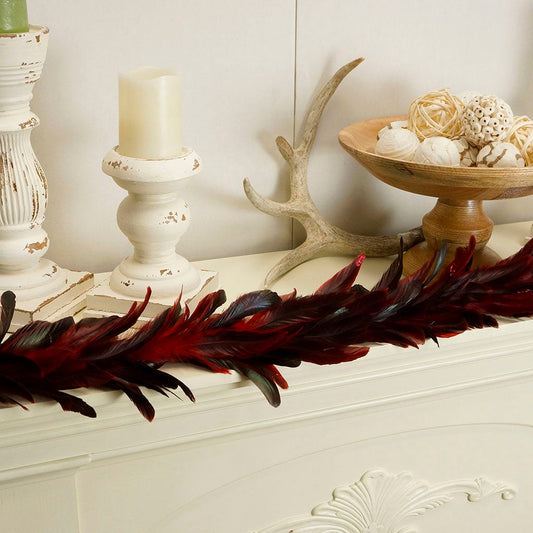 Elegant Red Feather Garland with Glitter Tips