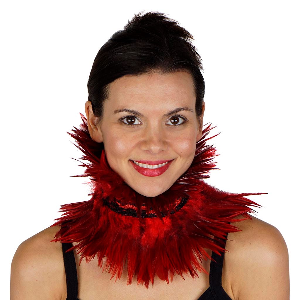Red Feather Choker with Lace