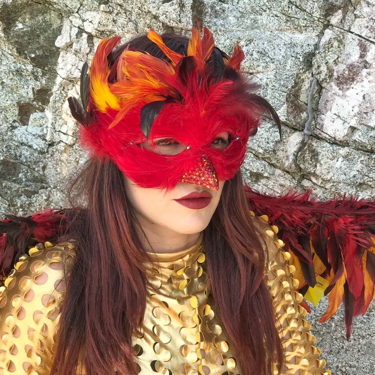Phoenix Firebird Feather Mask For Carnival And Halloween Costume - Red