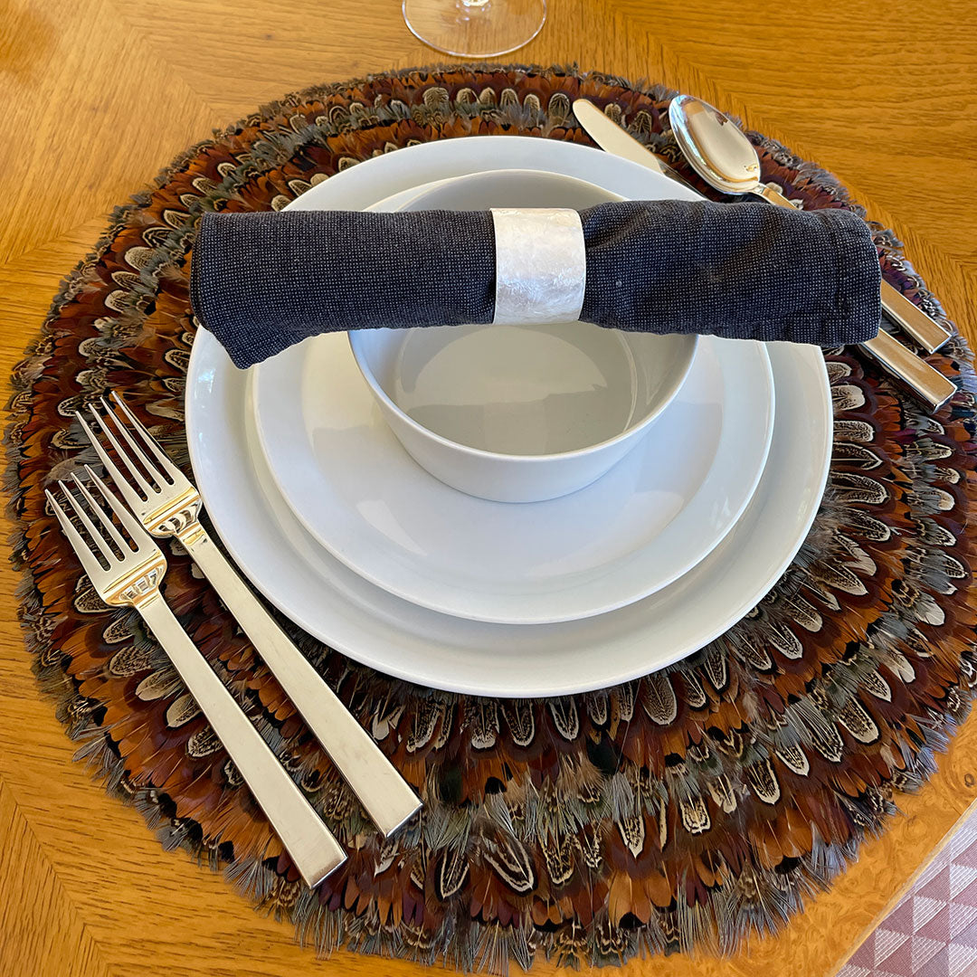 Dark Heart & Blue Almond Pheasant Feather Placemat
