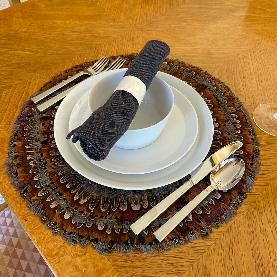Dark Heart & Blue Almond Pheasant Feather Placemat
