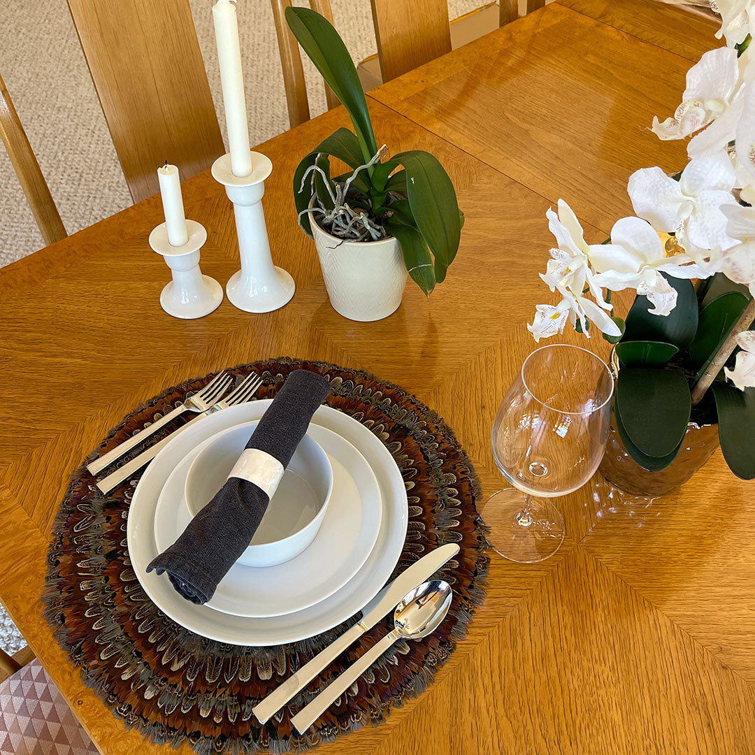 Dark Heart & Blue Almond Pheasant Feather Placemat