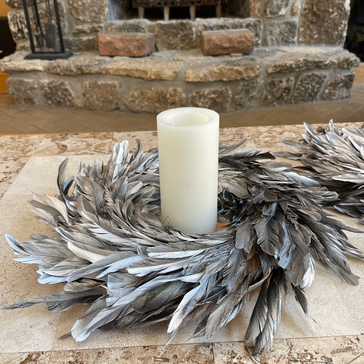 Silver Feather Wreath - 18"
