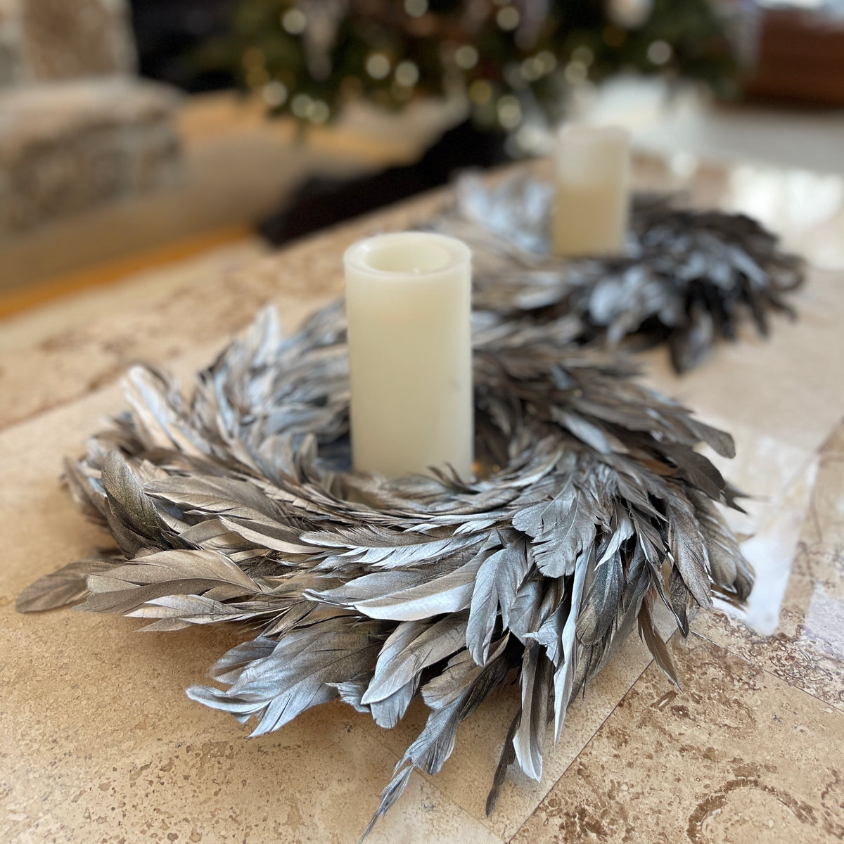 Silver Feather Wreath - 18"