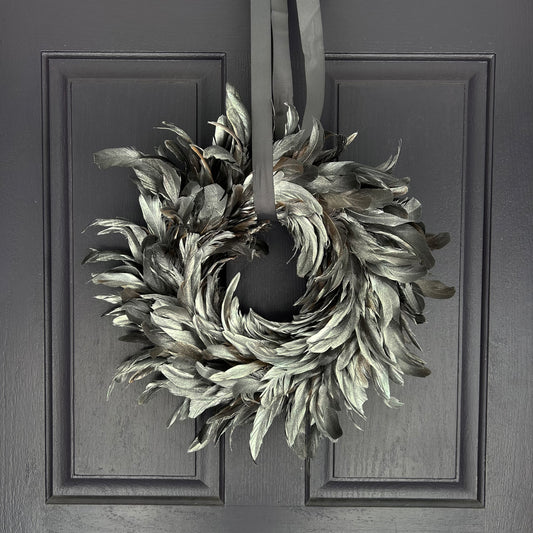 Silver Feather Wreath - 18"