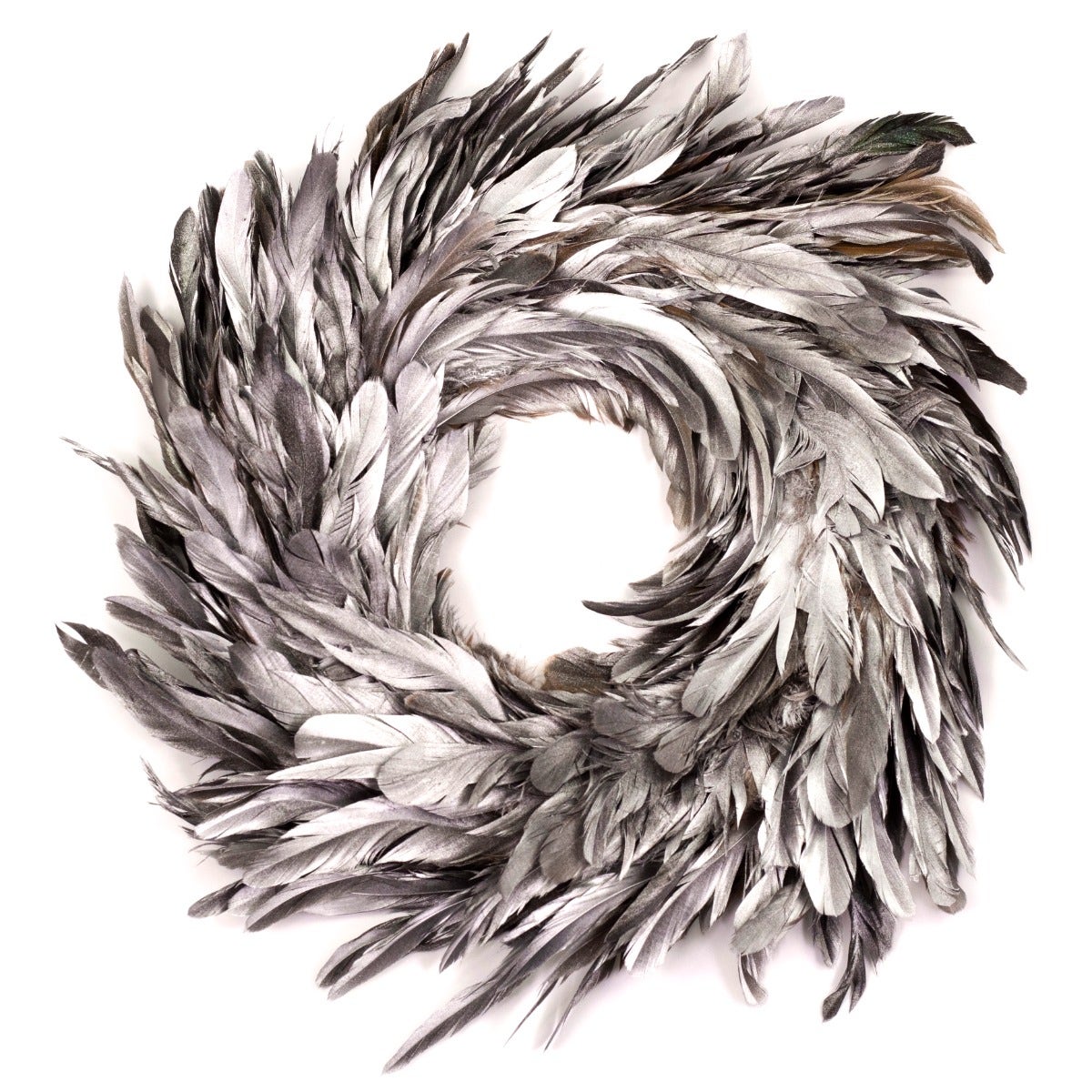 Silver Feather Wreath - 18"