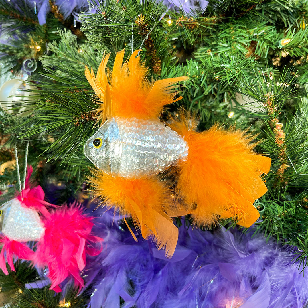 Feather Fish Ornament Silver/Orange