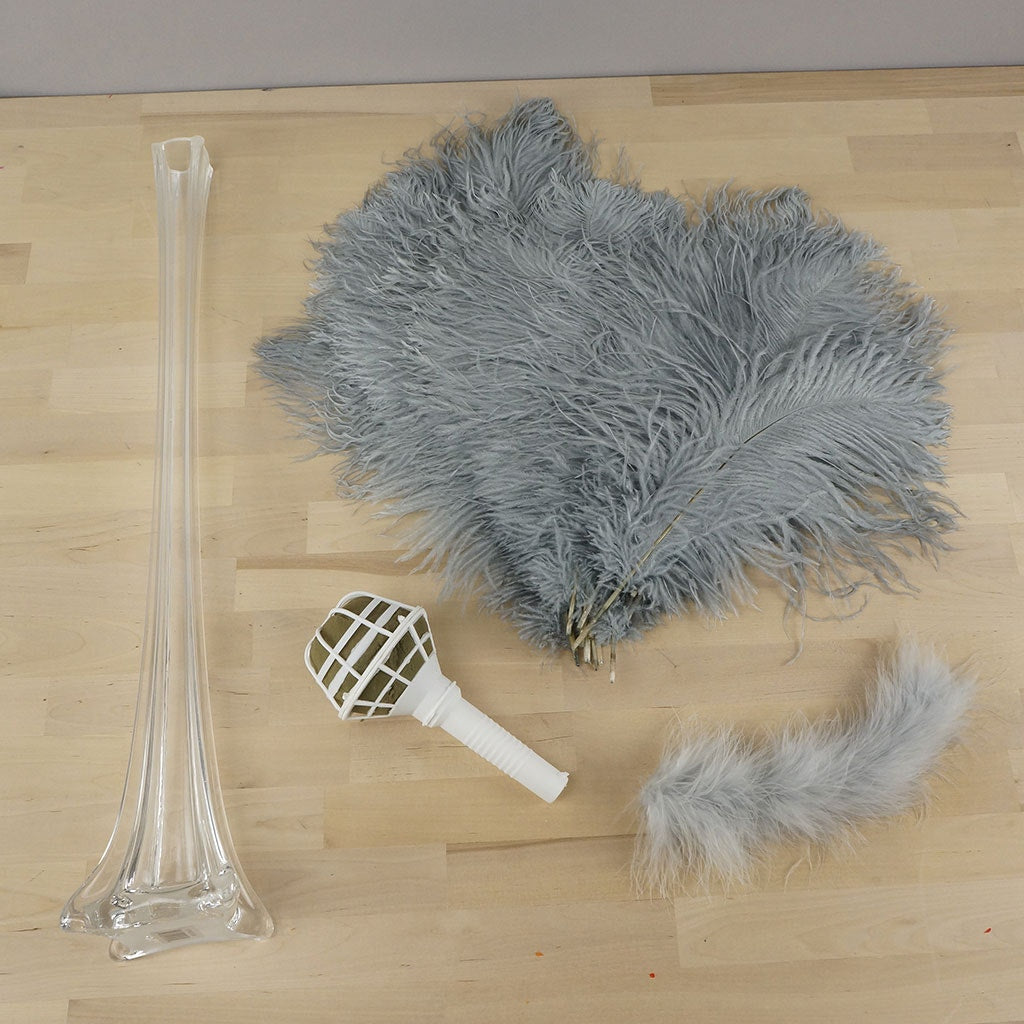 Ostrich Eiffel Tower Centerpiece Silver w/Clear Vase
