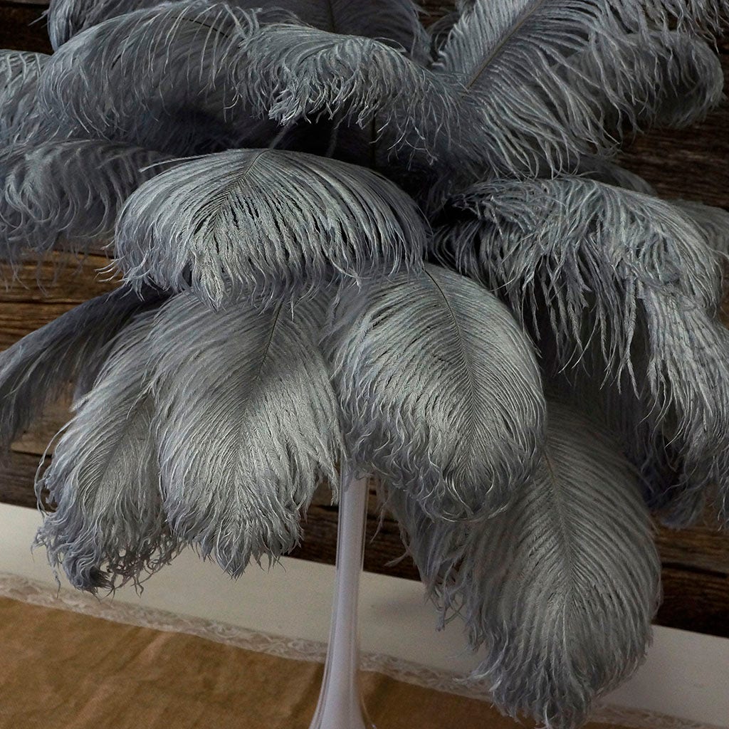 Large Ostrich Feathers - 17"+ Drabs - Silver