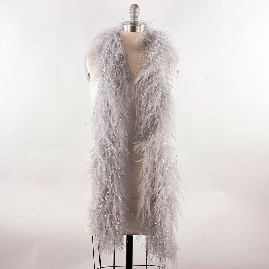Silver 4 Ply Ostrich Feather Boa with Lurex