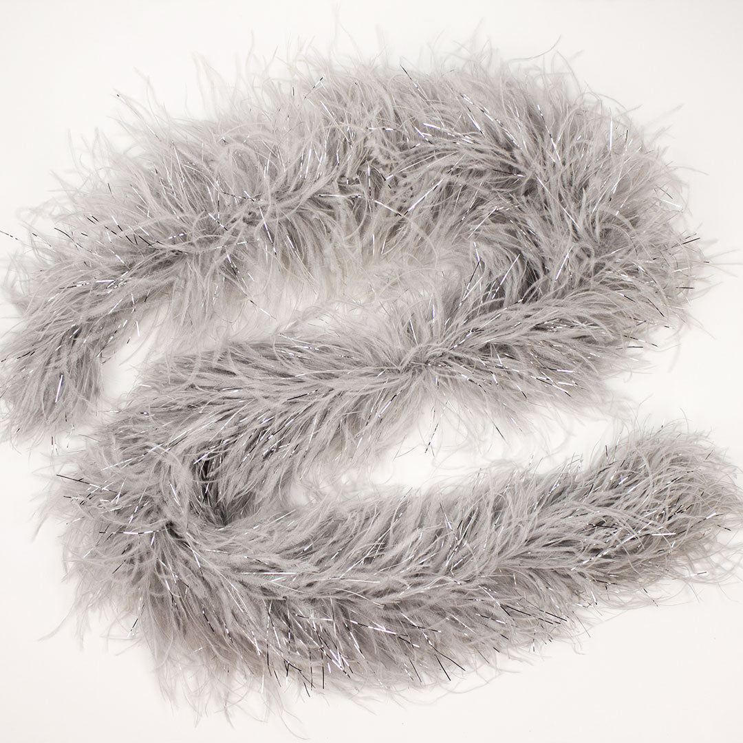 Silver 4 Ply Ostrich Feather Boa with Lurex