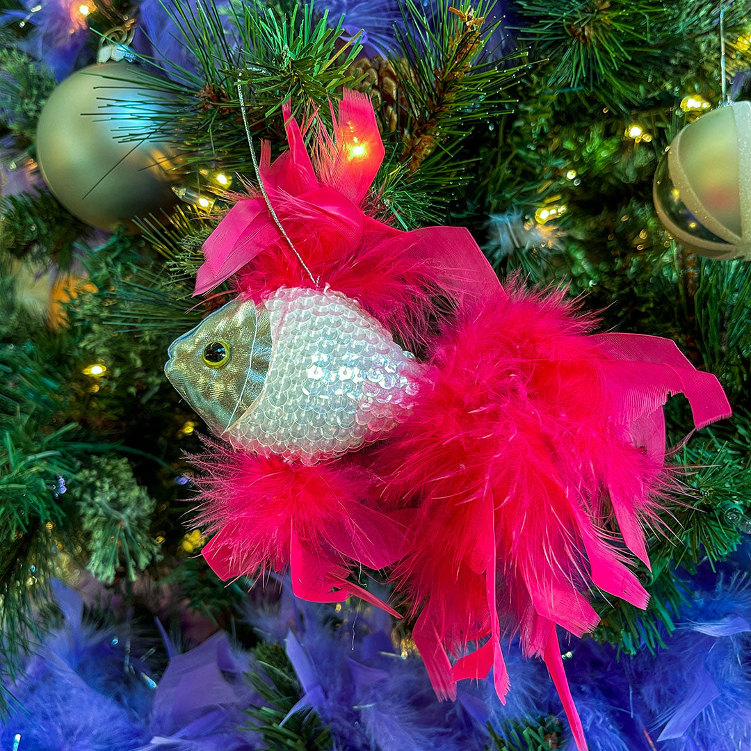Feather Fish Ornament Silver/Shocking Pink