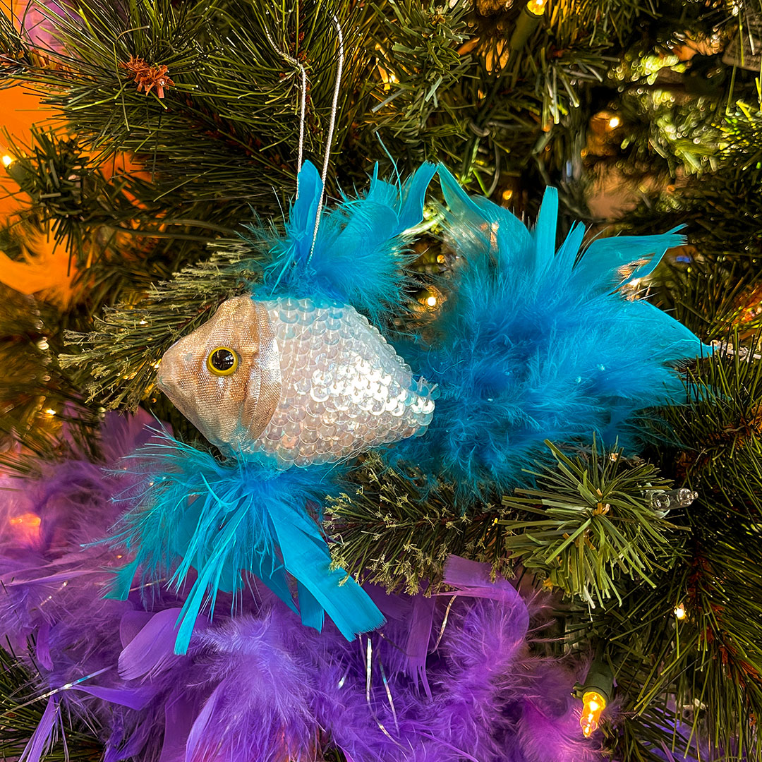 Feather Fish Ornament Silver/Dark Turquoise