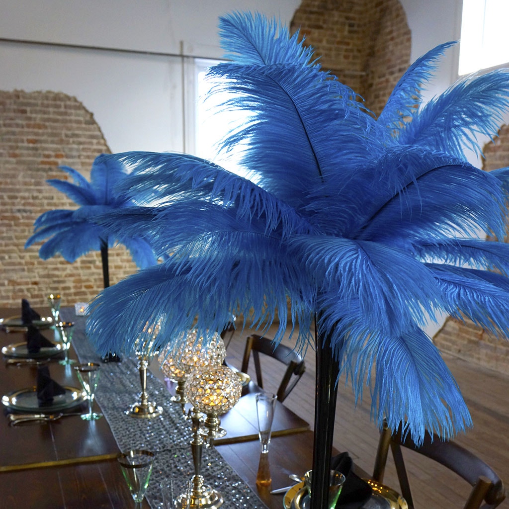 Ostrich Eiffel Tower Centerpiece Dark Turquoise w/Black Vase