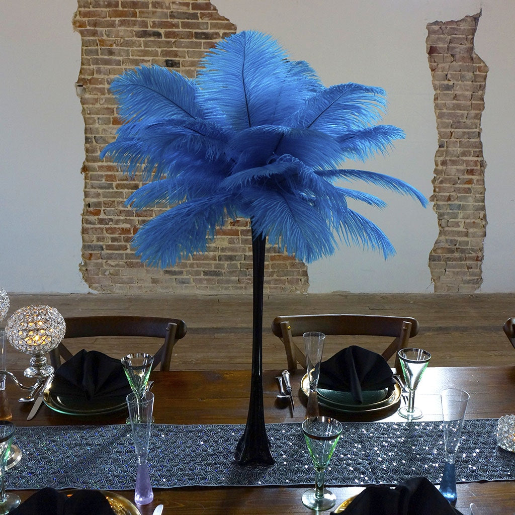 Ostrich Eiffel Tower Centerpiece Dark Turquoise w/Black Vase