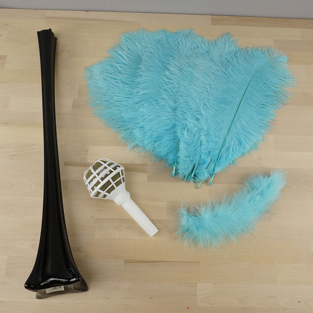 Ostrich Eiffel Tower Centerpiece Lt Turquoise w/Black Vase