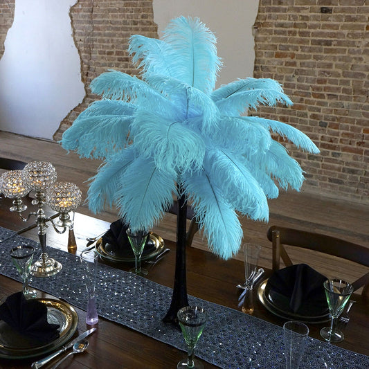 Ostrich Eiffel Tower Centerpiece Lt Turquoise w/Black Vase