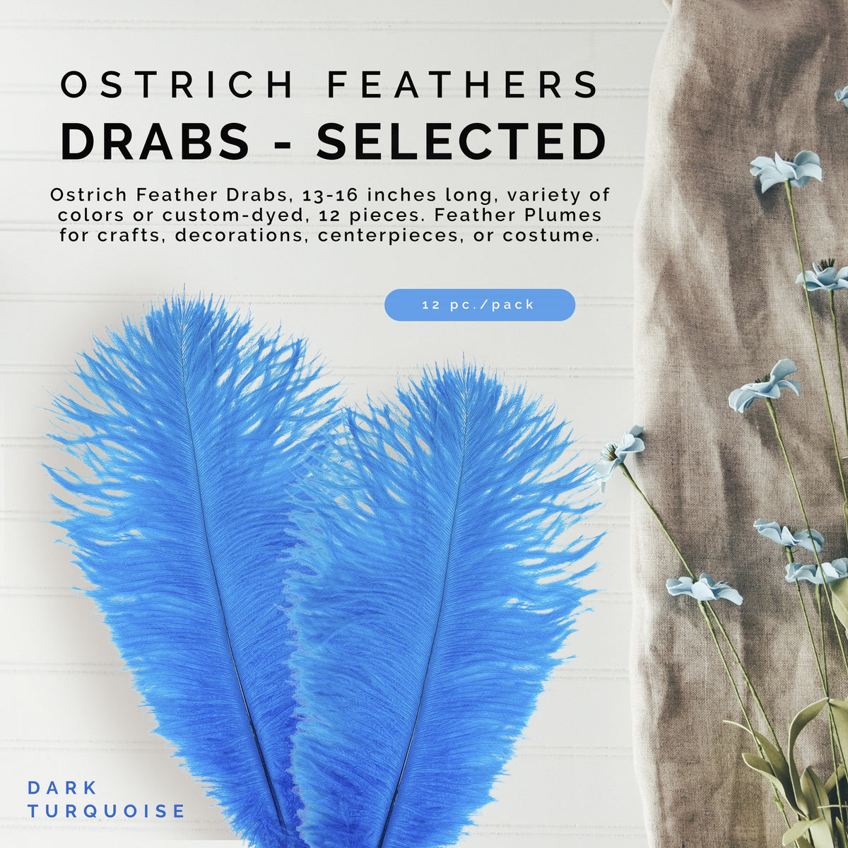 Ostrich Feathers 13-16" Drabs - Dark Turquoise