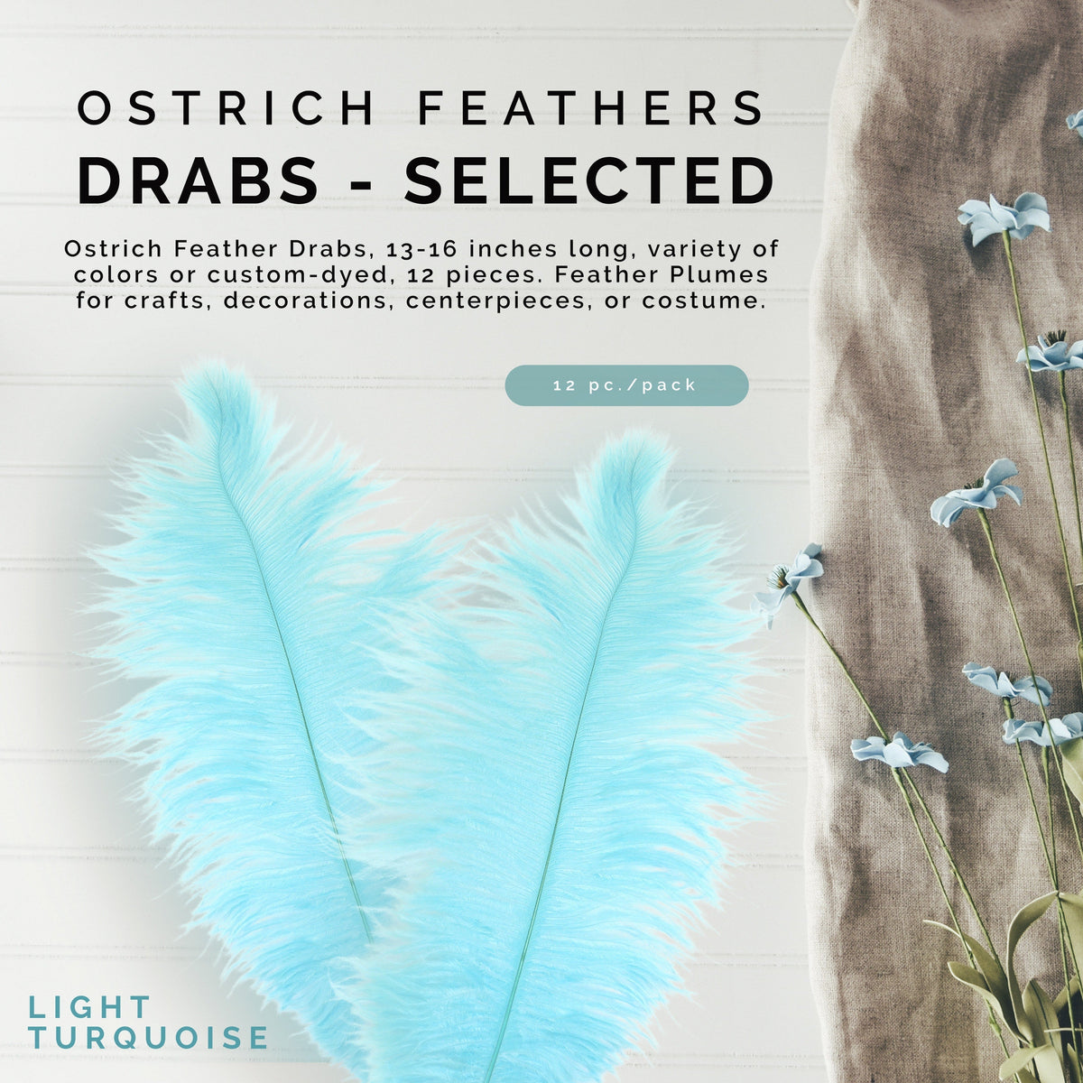 Ostrich Feathers 13-16" Drabs - Light Turquoise