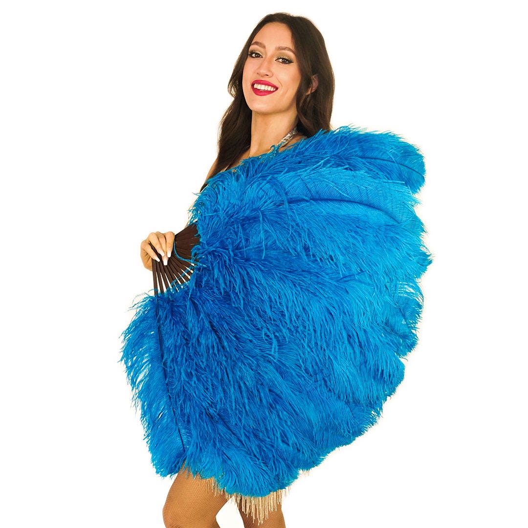Ostrich Fan with Prime Ostrich Femina Feathers - Dark Turquoise