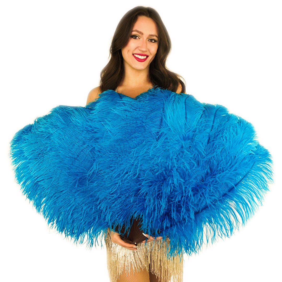 Ostrich Fan with Prime Ostrich Femina Feathers - Dark Turquoise