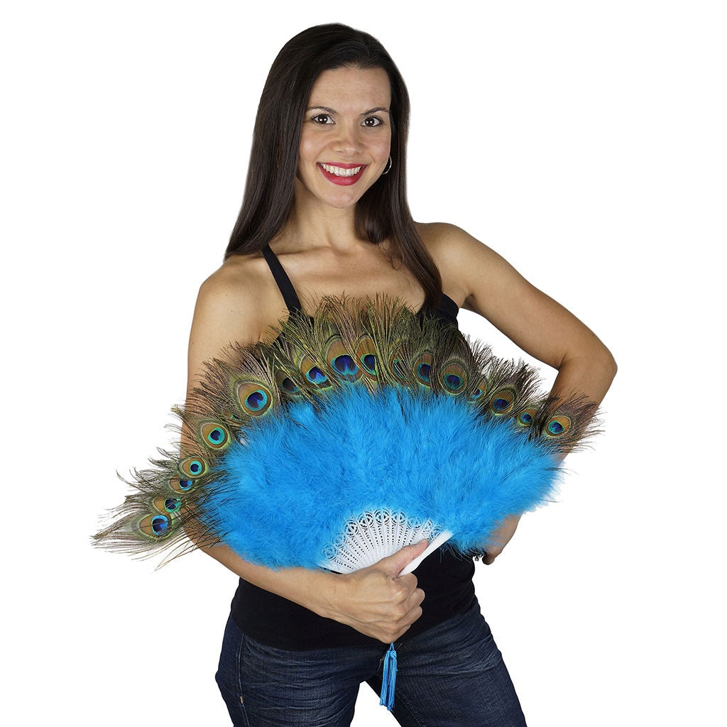 ZUCKER™ Marabou-Peacock Feather Fan - Dark Turquoise