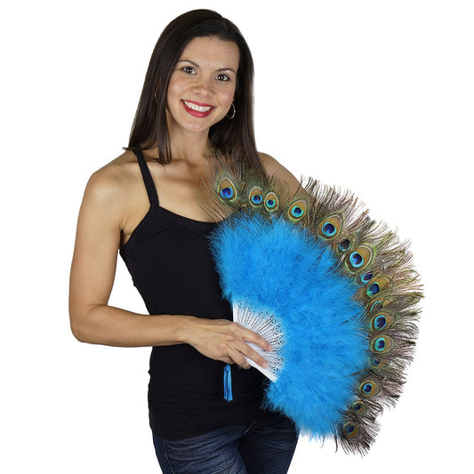 ZUCKER™ Marabou-Peacock Feather Fan - Dark Turquoise