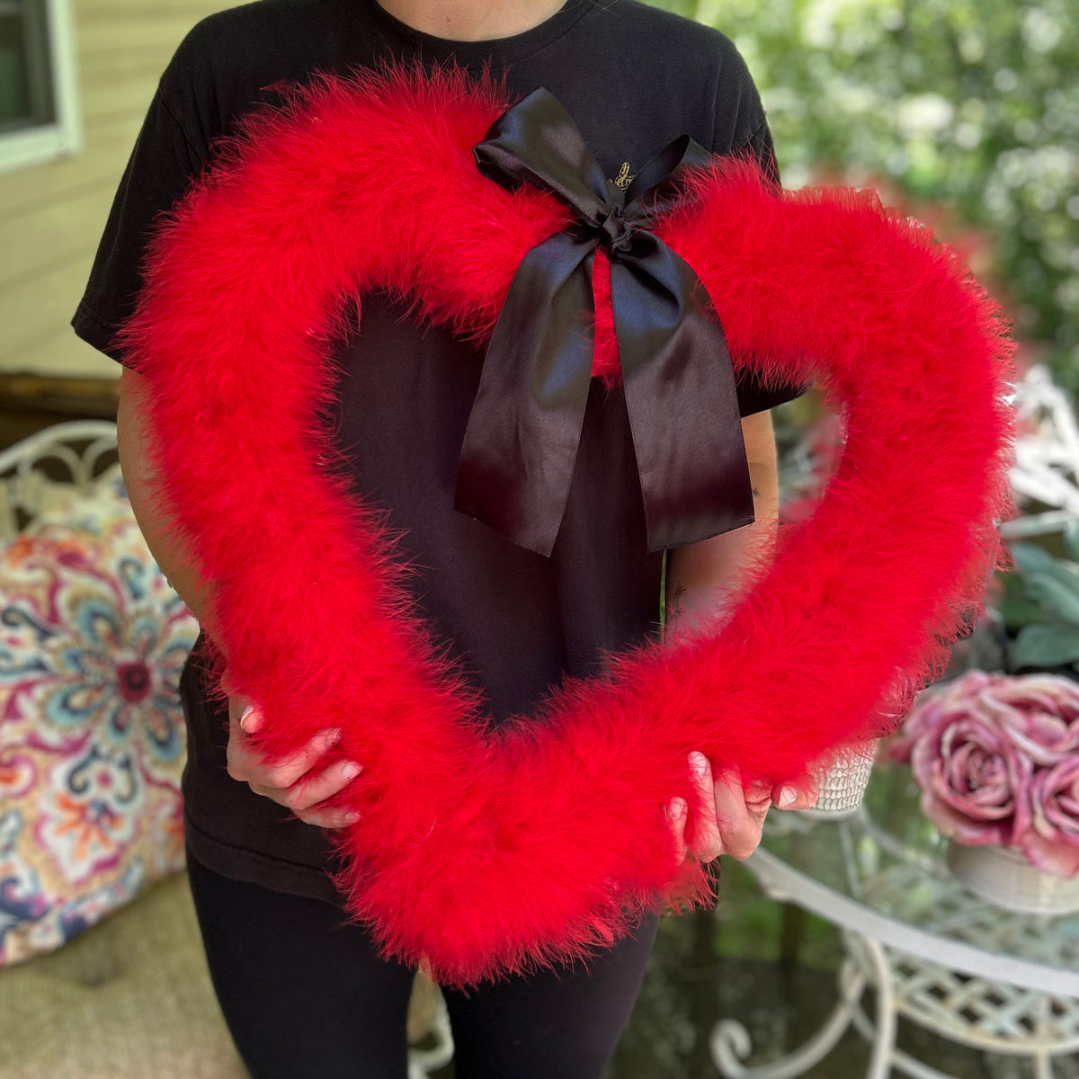 Decorative Red Heart Shaped Feather Wreath Wall Art