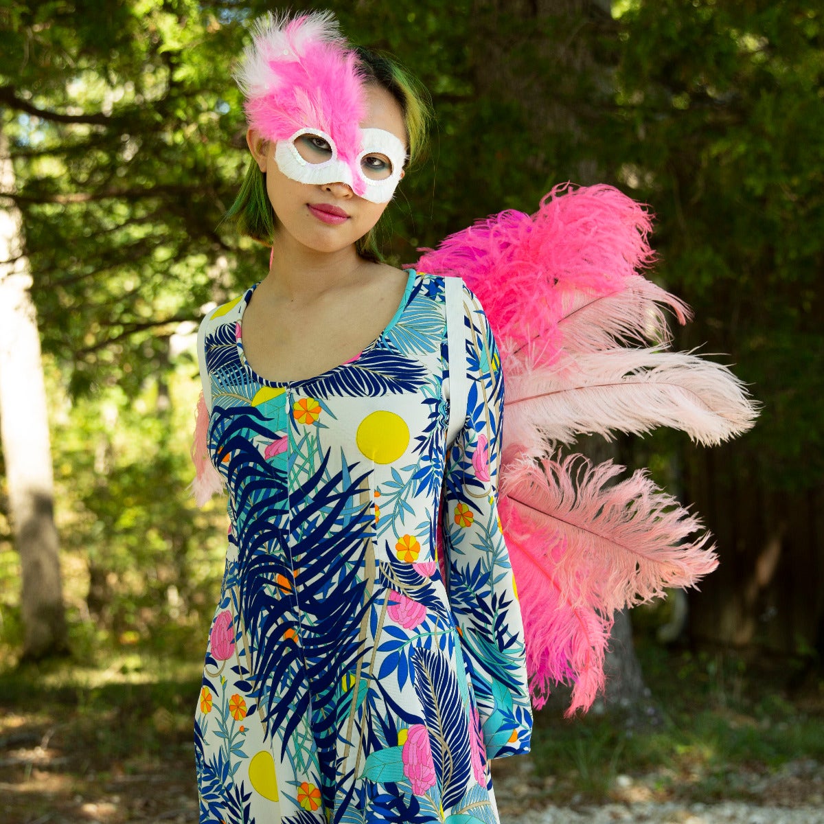 Feather Mask - Pink - White