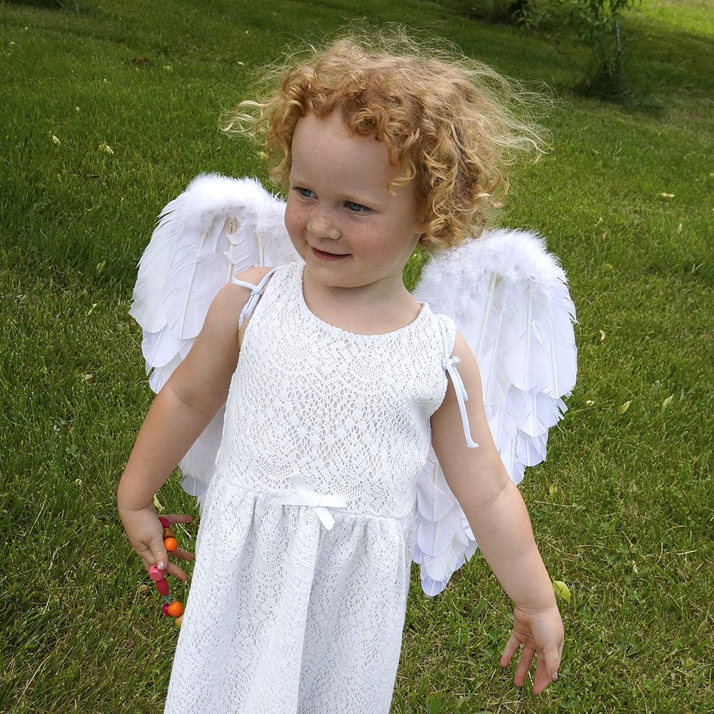 White Feather Angel Costume Wings - Halloween Cosplay Fairy Wing with Glitter
