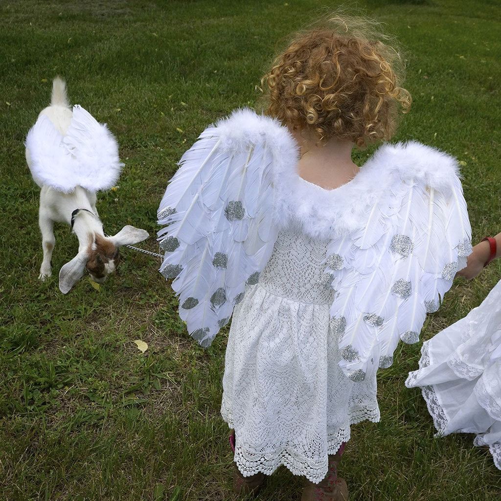 White Feather Angel Costume Wings - Halloween Cosplay Fairy Wing with Glitter