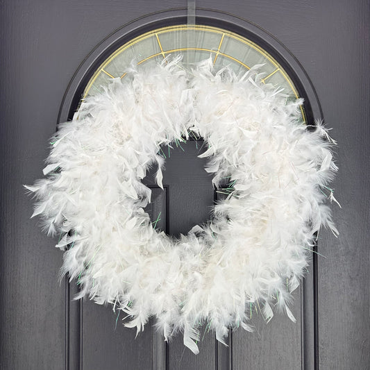 White Feather Wreath with Lurex