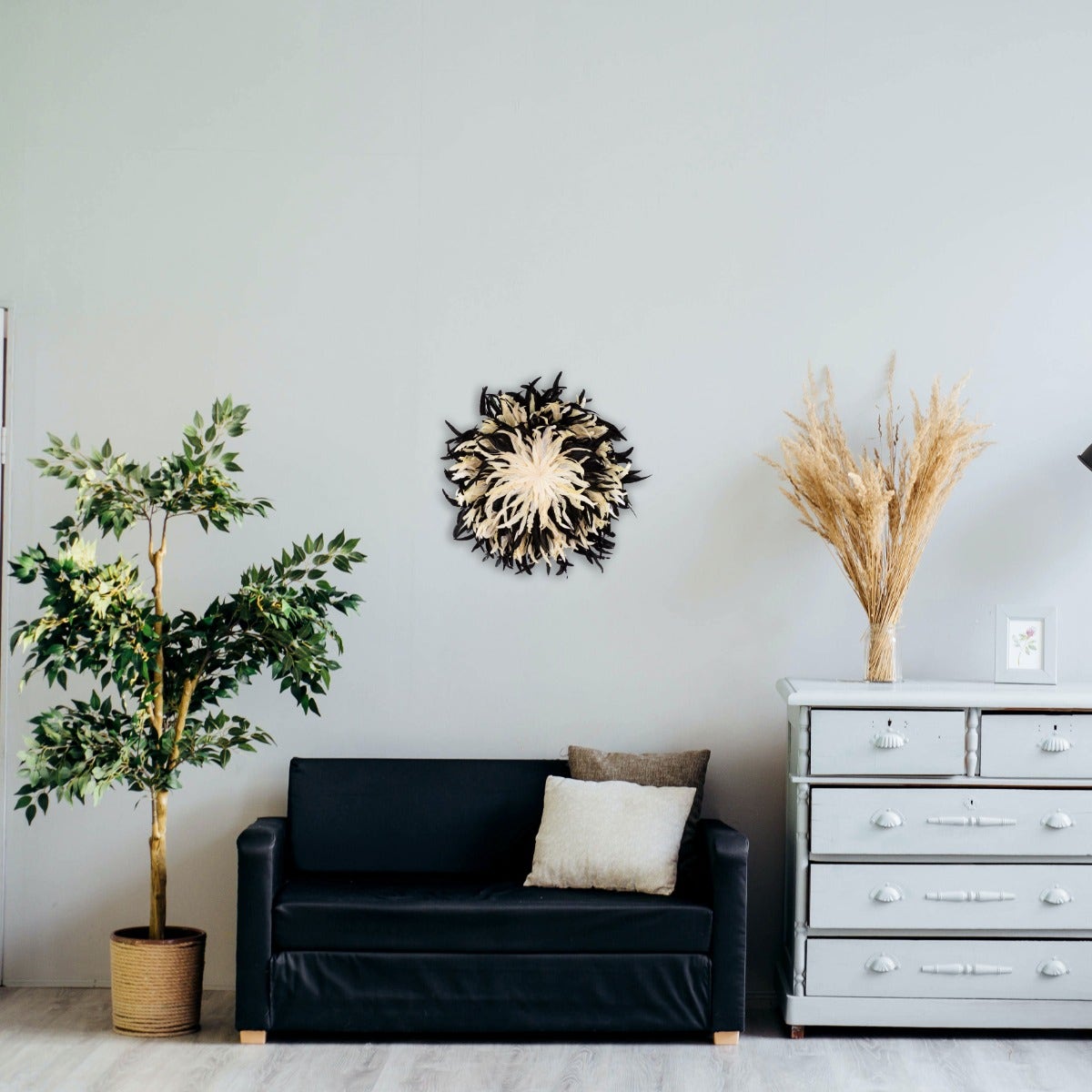 Black and Beige Feather Wall Art Hat