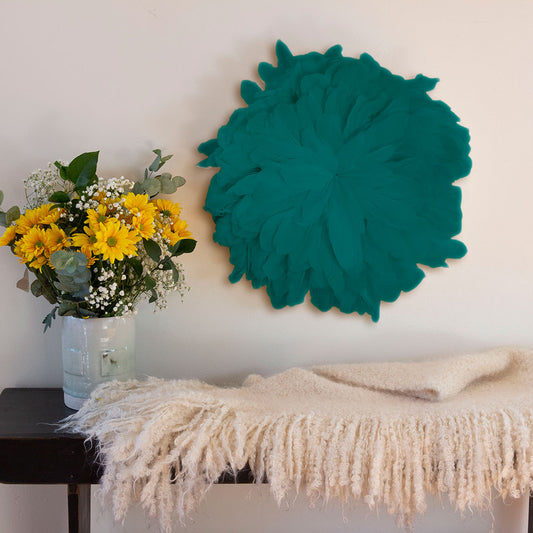 African JuJu Hats Feather Wall Art - Small - Aquamarine