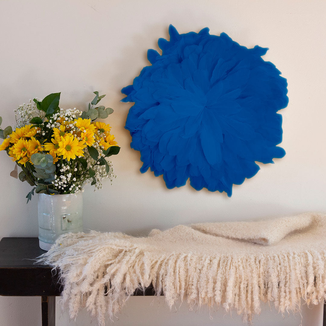 African JuJu Hats Feather Wall Art - Small - Blue Topaz