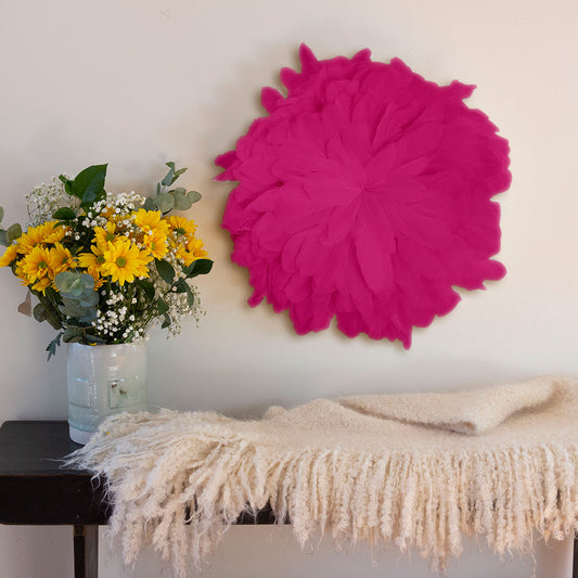 African JuJu Hats Feather Wall Art - Small - Fluorescent Fuchsia