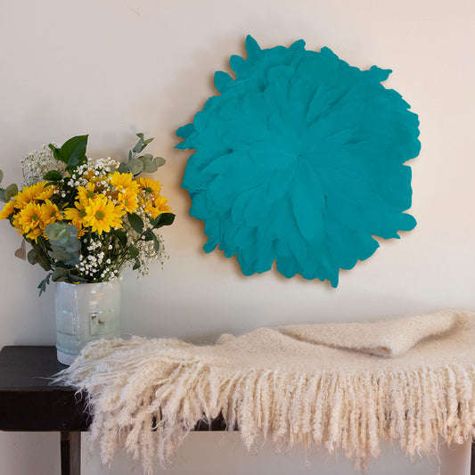 African JuJu Hats Feather Wall Art - Small - Peacock Blue