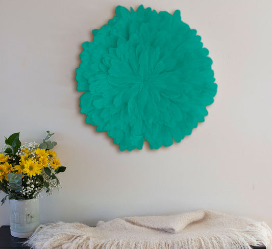 Unique Decorative Feather Wall Art Inspired by African Hats - Seafoam